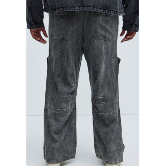 NOVAMEN Men's Overdyed Utility Baggy Cargo Pants Size 34 In Grey - Picture 3 of 10